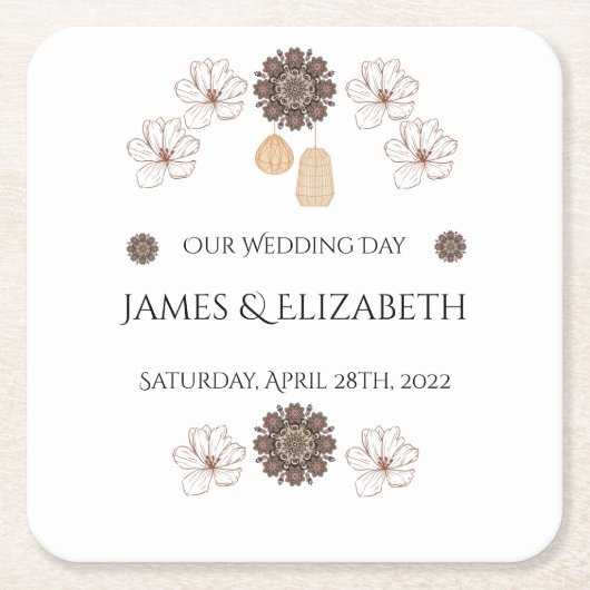 Boho Chic Floral Wedding Rechteckiger Pappuntersetzer (Vorderseite)