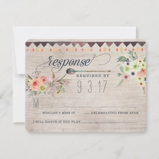 Boho Chic Floral Wedding RSVP Card Karte (Vorderseite)