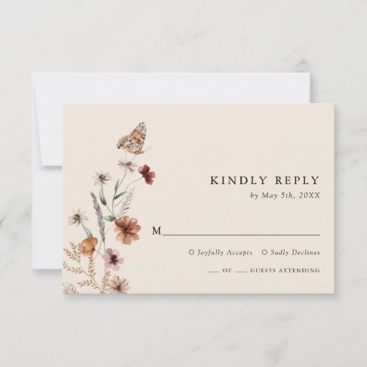 Boho Chic Floral Wedding RSVP Karte (Vorderseite)