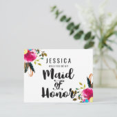 Boho Chic Floral werden Sie meine Trauzeugin sein Einladung (Stehend Vorderseite)