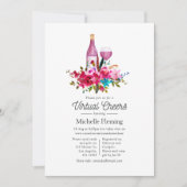 Boho Chic Floral Wine Themed Virtual Brautparty Einladung (Vorderseite)