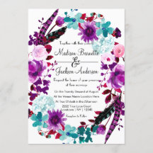 Boho Chic Floral Wreath Lila Hochzeitseinladung
