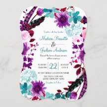 Boho Chic Floral Wreath Lila Hochzeitseinladung