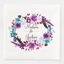 Boho Chic Floral Wreath Lila Wedding Monogram Serviette