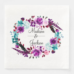 Boho Chic Floral Wreath Lila Wedding Monogram Serviette