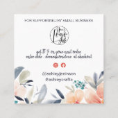 Boho chic florale Aquarell Ordnung danke Quadratische Visitenkarte (Rückseite)