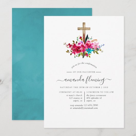 Boho Chic Florale Konfirmation Einladung (Vorne/Hinten)