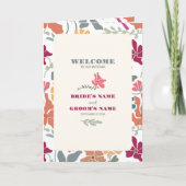 Boho Chic Florale Retro Hochzeitszeremonie Ablauf Programm (Vorderseite)