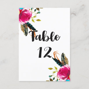 Boho Chic Florale Wasserfarbe Hochzeit Tischnummer