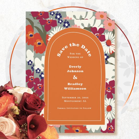 Boho Chic Florales Farbige QR-Code Save-the-Date Einladung