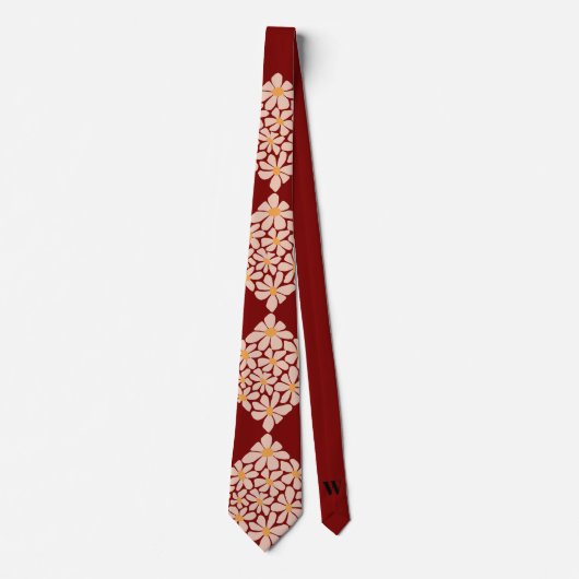 Boho Chic Florals Maroon Personalize Initial Krawatte (Vorderseite)