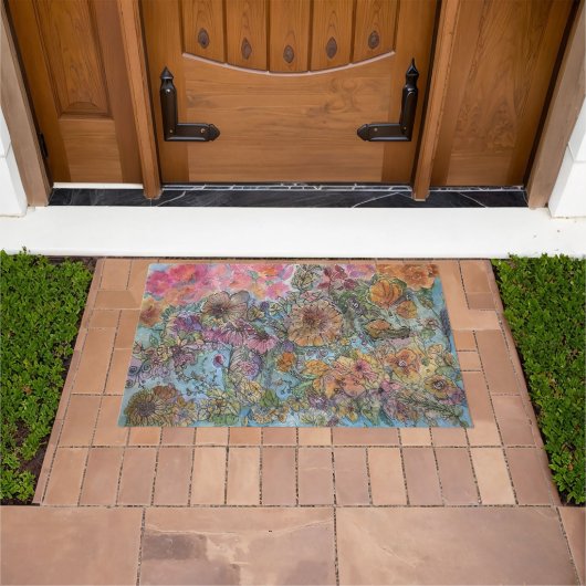 Boho Chic Flower Garden Aquarellbilder Fußmatte (Außenbereich)