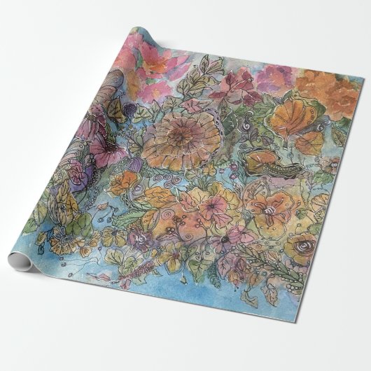 Boho Chic Flower Garden Aquarellbilder Geschenkpapier (Ungerollt)
