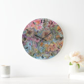 Boho Chic Flower Garden Aquarellbilder Große Wanduhr (Zuhause)