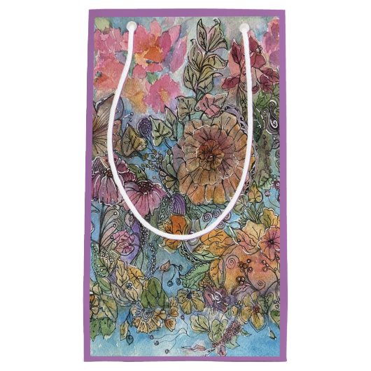 Boho Chic Flower Garden Aquarellbilder Kleine Geschenktüte (Vorderseite)