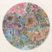Boho Chic Flower Garden Aquarellbilder Runder Pappuntersetzer (Vorderseite)