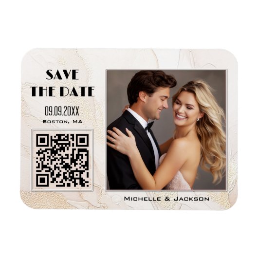 Boho Chic Foto QR-Code Save the Date Magnet (Horizontal)