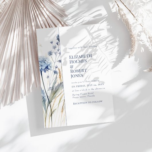 Boho Chic French Blue Wildblumen Hochzeit Einladung