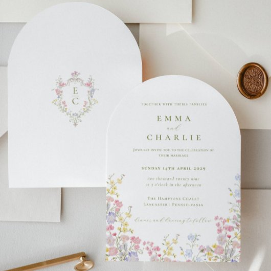 Boho-Chic-Garten-Wildblumen-Hochzeit im Frühling o Einladung