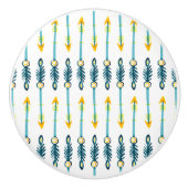 Boho chic gelb-blauer Pfeile Knopf Keramikknauf (Vorderseite)