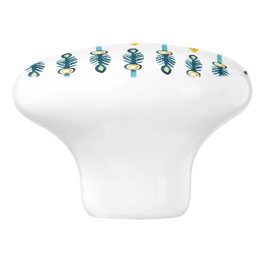 Boho chic gelb-blauer Pfeile Knopf Keramikknauf (Seitenansicht)