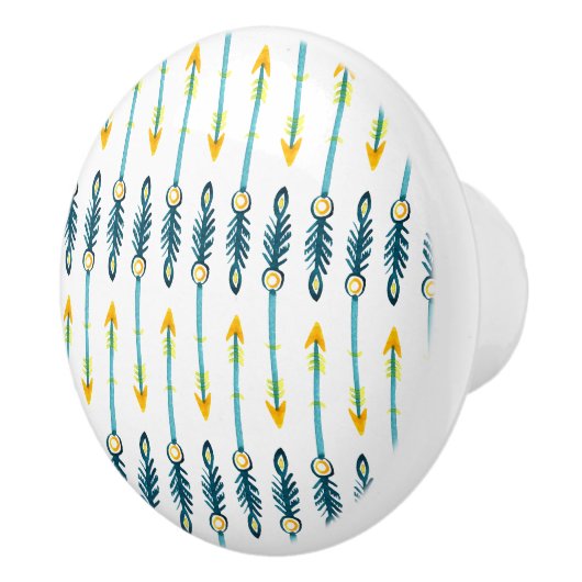 Boho chic gelb-blauer Pfeile Knopf Keramikknauf (Rechts)