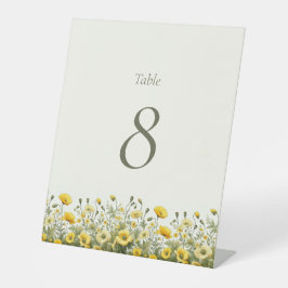 Boho Chic Gelbe Wildblume Tischnummer Signierung Sockelschild