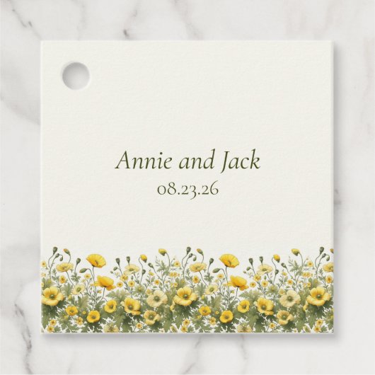 Boho Chic Gelbe Wildblumen, Oliven Geschenkanhänger (Vorderseite)