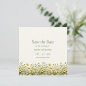 Boho Chic Gelbe Wildblumen, Olivenöl Save the Date Einladung (Stehend Vorderseite)