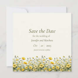 Boho Chic Gelbe Wildblumen, Olivenöl Save the Date Einladung