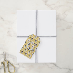 Boho-chic gelbes Ikat-Stammesmuster-Monogramm Geschenkanhänger
