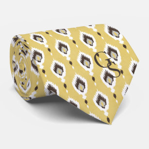 Boho-chic gelbes Ikat-Stammesmuster-Monogramm Krawatte