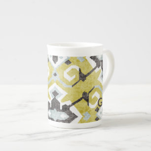 Boho-chic gelbes Ikat-Stammesmuster-Monogramm Porzellantasse