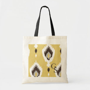 Boho-chic gelbes Ikat-Tribalmuster-Monogramm Tragetasche