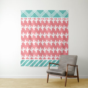 Boho Chic Geometric & Cactus-Silhouetten Wandteppich