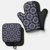 Boho Chic Geometric Floral Pattern Ofenhandschuh & Topflappen-Set (Vorderseite/Rückseite)