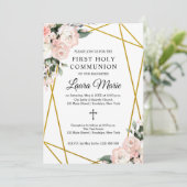 Boho Chic Geometric Florals Erste Heilige Kommunio Einladung (Stehend Vorderseite)