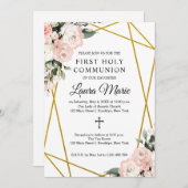 Boho Chic Geometric Florals Erste Heilige Kommunio Einladung (Vorne/Hinten)