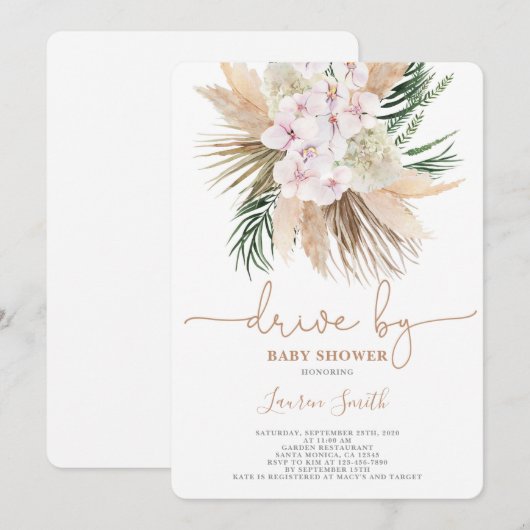 Boho chic getrocknete Palmen Babydusche Einladung (Vorne/Hinten)