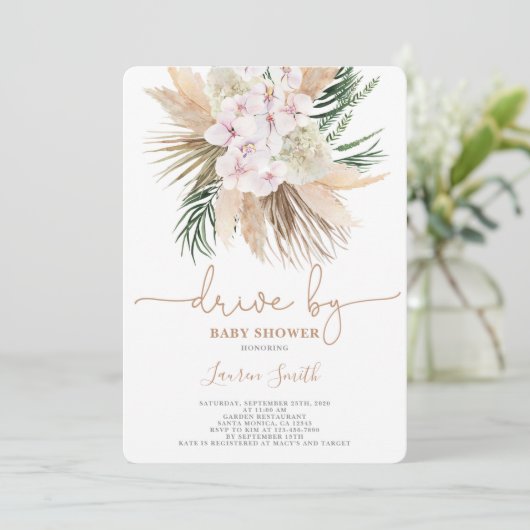 Boho chic getrocknete Palmen Babydusche Einladung (Stehend Vorderseite)