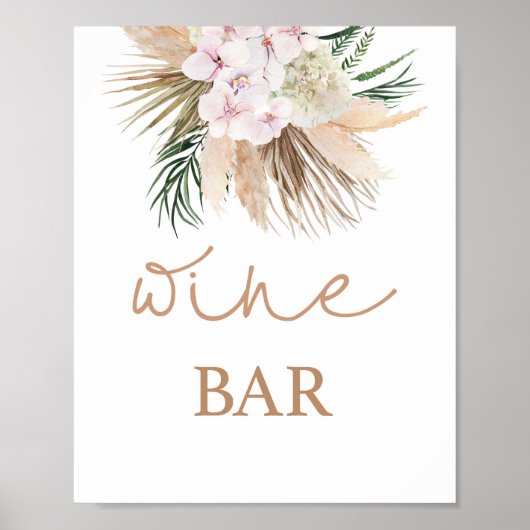 Boho chic getrocknete Palmen Weinbar-Schild Poster (Vorne)