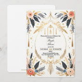 Boho Chic Gold & Floral Wedding Einladung (Vorne/Hinten)
