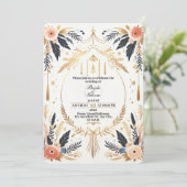Boho Chic Gold & Floral Wedding Einladung (Stehend Vorderseite)