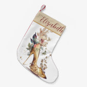 Boho Chic Gold High Heel Shoe Personalisiert Kleiner Weihnachtsstrumpf (Vorderansicht (hängend))