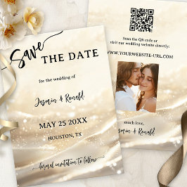 Boho Chic Gold Sparkling Foto Save the Date Karte
