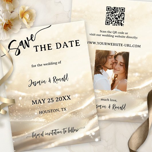 Boho Chic Gold Sparkling Foto Save the Date Karte