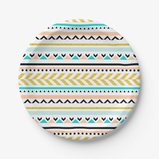 Boho Chic Gold Turquoise Aztec Muster Pappteller (Vorderseite)