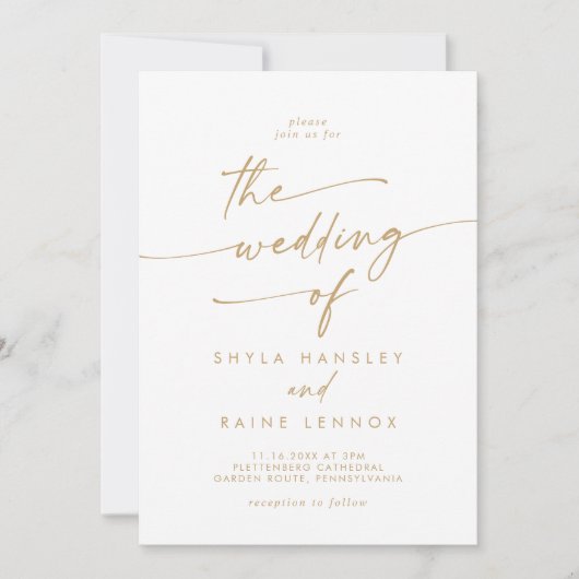 Boho Chic Gold und Weiß die Hochzeit von Einladung (Vorderseite)