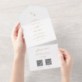 Boho Chic Gold und White Dual QR Code Hochzeit All In One Einladung (Abreißen)