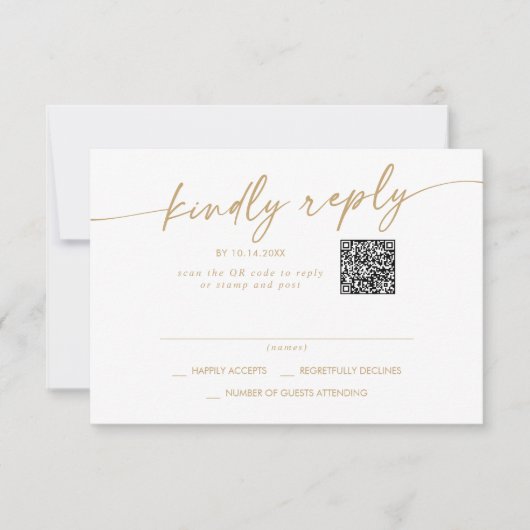 Boho Chic Gold und White Mail In und QR Code RSVP Karte (Vorderseite)